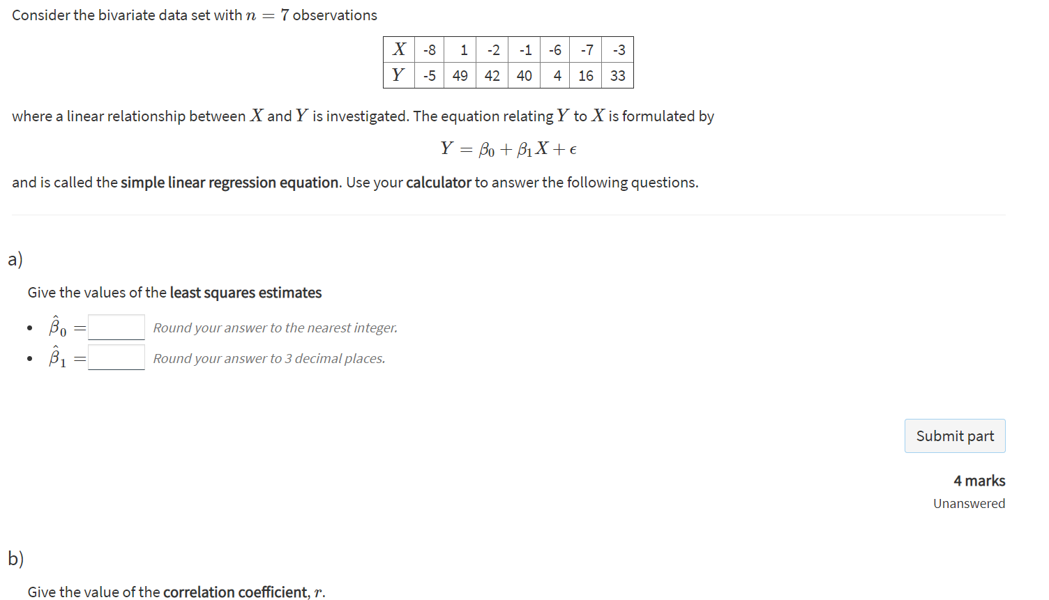 Solved Consider the bivariate data set with n = 7 | Chegg.com