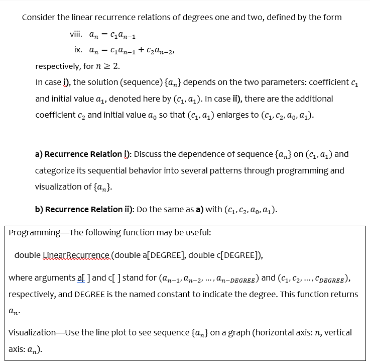 Consider the linear recurrence relations of degrees | Chegg.com