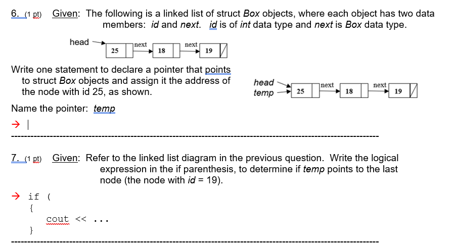 Solved next 6._{1 pt) Given: The following is a linked list | Chegg.com
