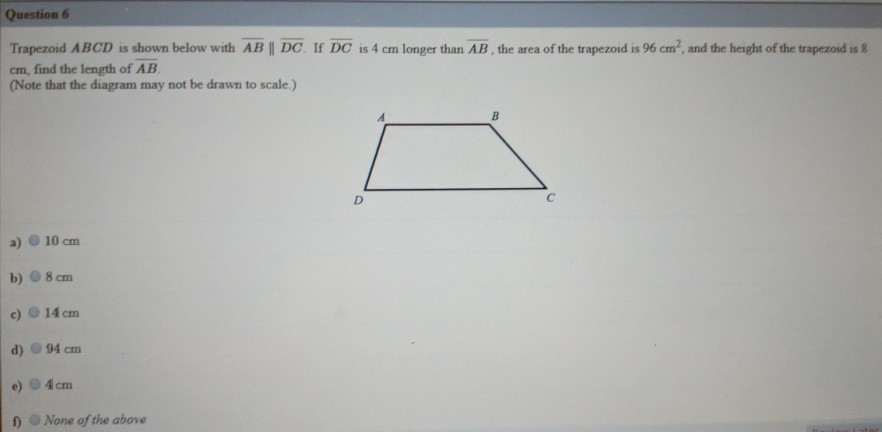 Solved: Question (6 Trapezoid ABCD Is Shown Below With AB | Chegg.com What Is The Area Of Trapezoid Abcd