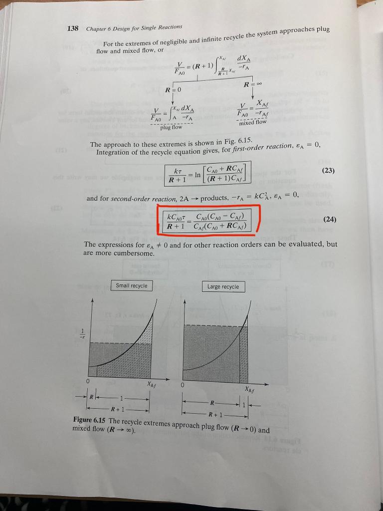 Solved 136 Chapter 6 Design for Single Reactions 6.3 RECYCLE | Chegg.com