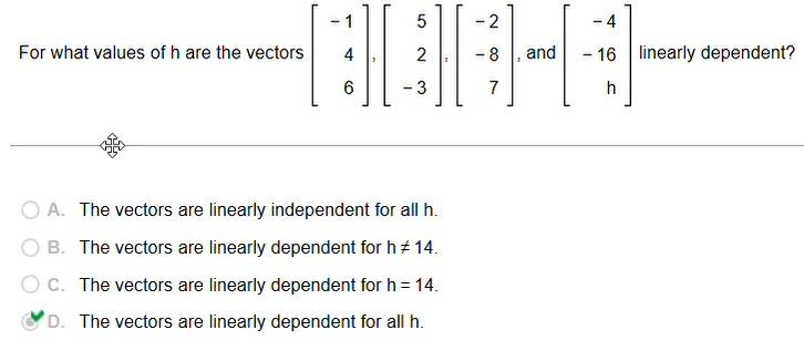 Solved For what values of h are the vectors | Chegg.com