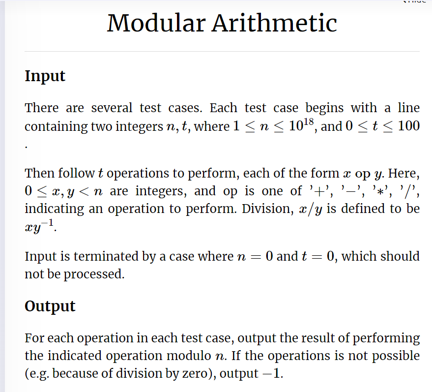 Modular Arithmetic Input There are several test | Chegg.com