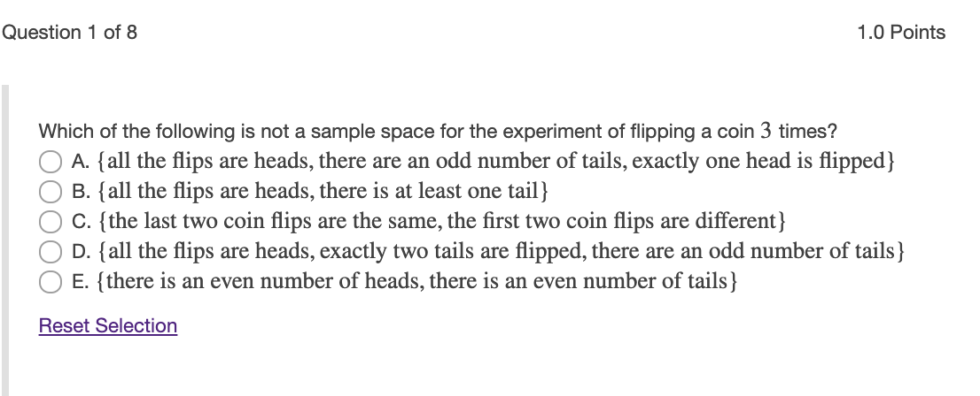 Solved Which of the following is not a sample space for the | Chegg.com