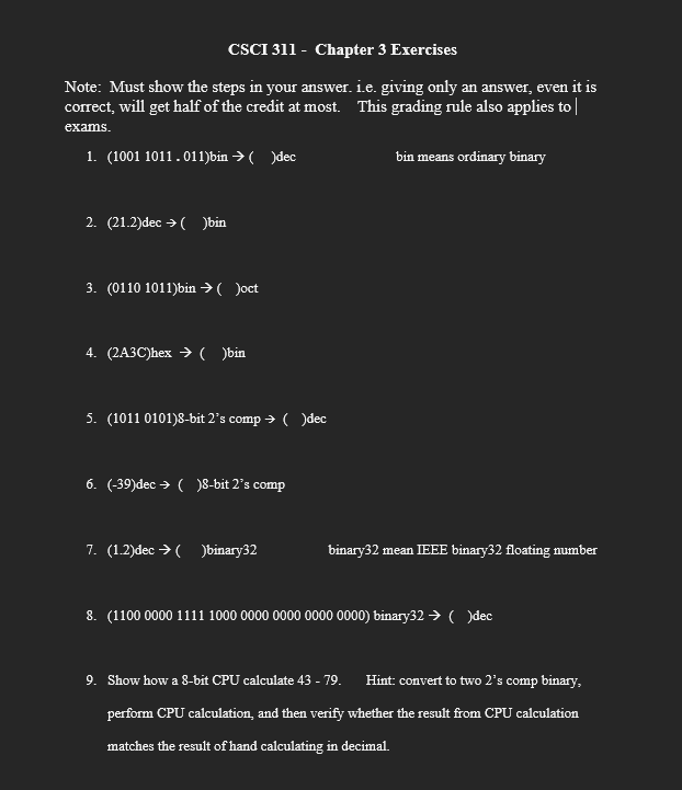 Solved CSCI 311 Chapter 3 Exercises Note Must show the