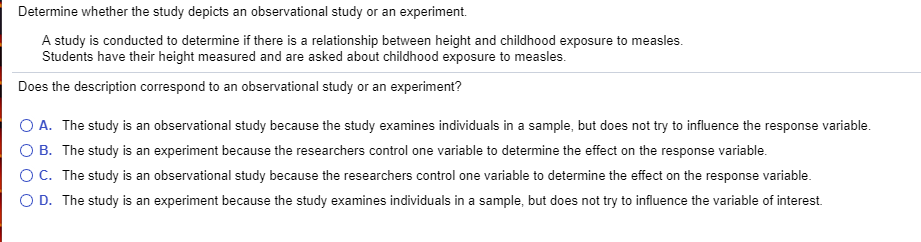 Solved Determine whether the study depicts an observational | Chegg.com