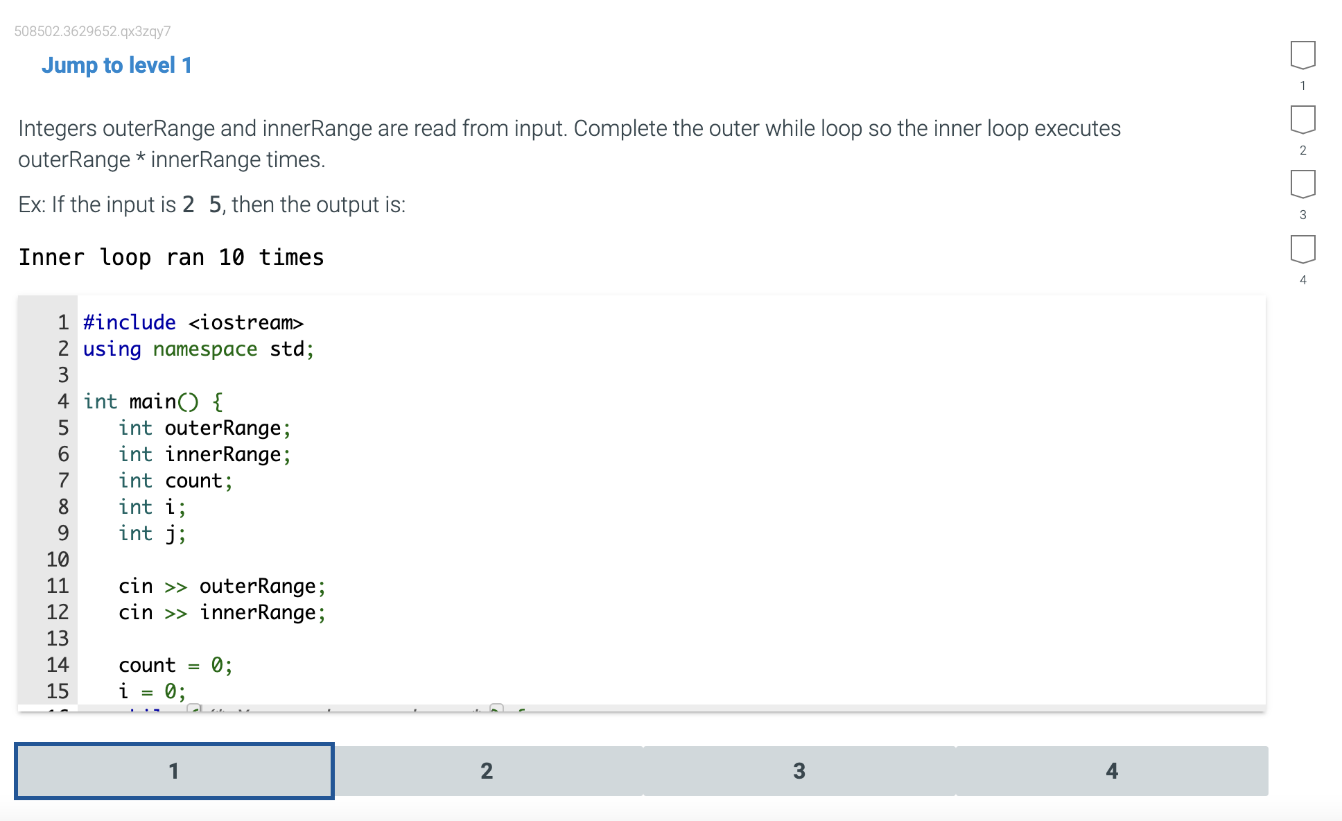 Solved Jump to level 1 Integers outerRange and innerRange | Chegg.com