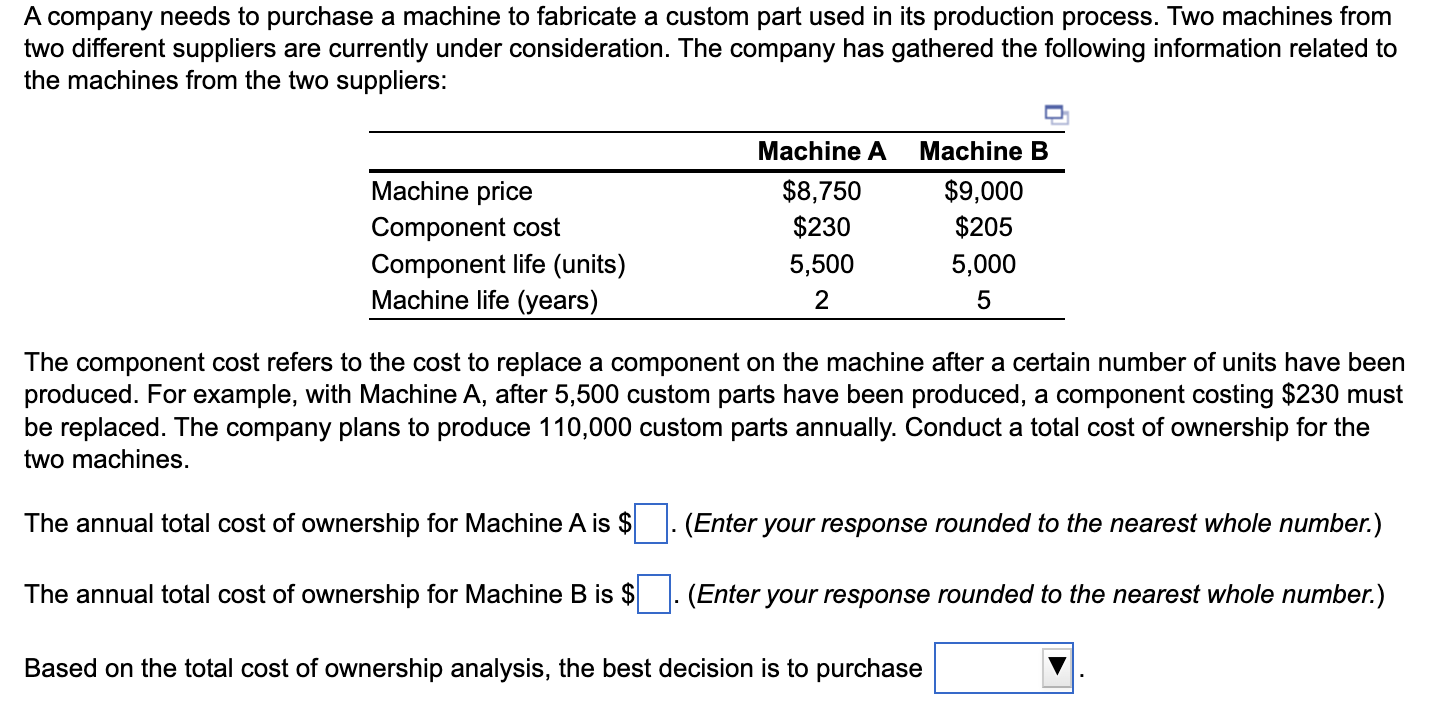 Solved A company needs to purchase a machine to fabricate a | Chegg.com