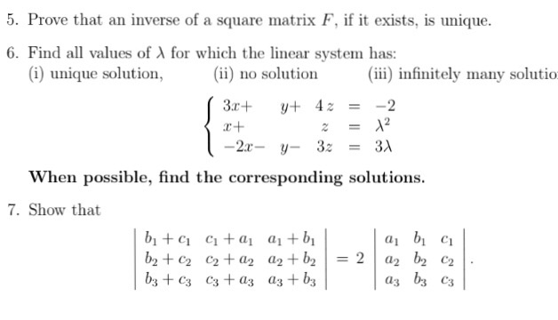 Solved 5. Prove that an inverse of a square matrix F, if it | Chegg.com