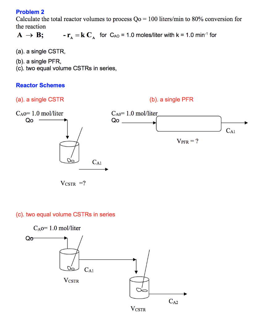 Solved Problem 2 Calculate The Total Reactor Volumes To | Chegg.com