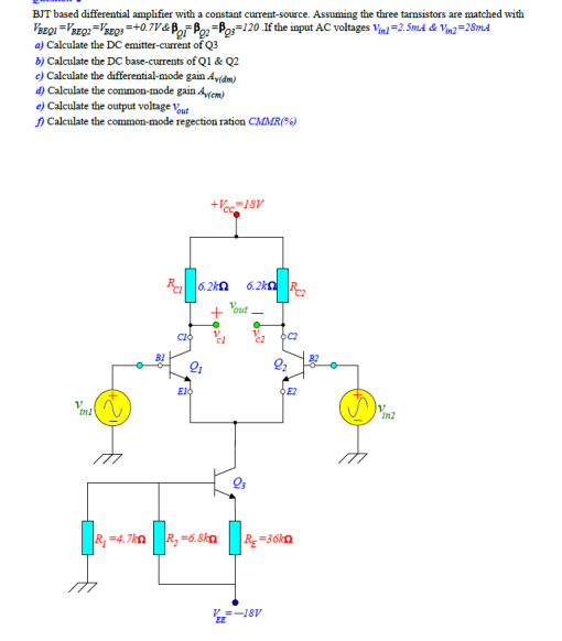 BJT based differential amplifier with a constant | Chegg.com