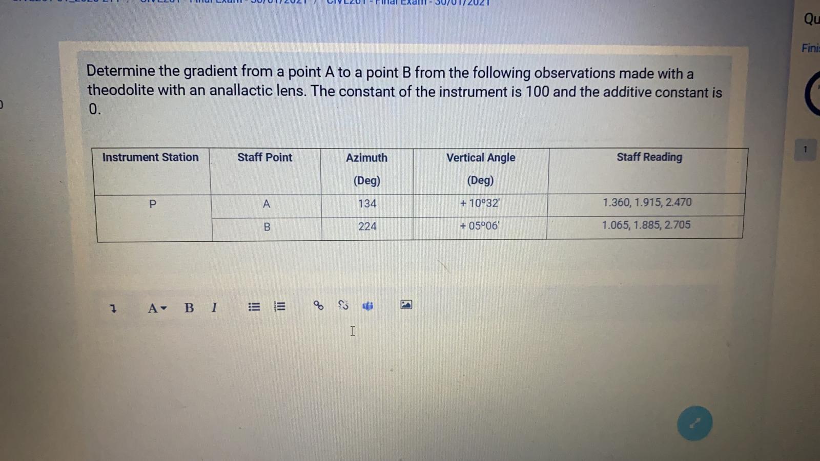Solved Qu Fini Determine the gradient from a point A to a | Chegg.com