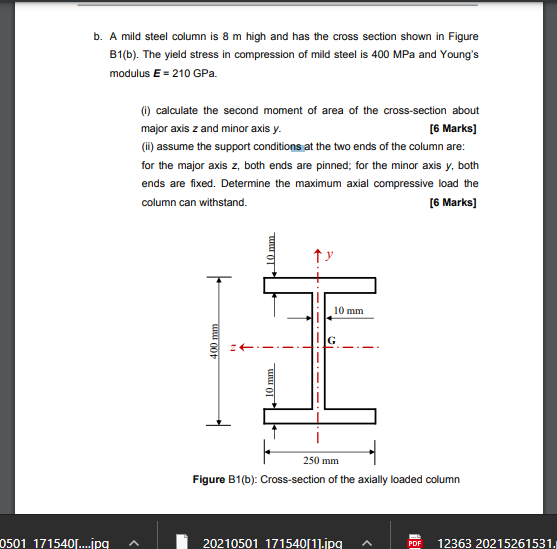 Solved b. A mild steel column is 8 m high and has the cross | Chegg.com