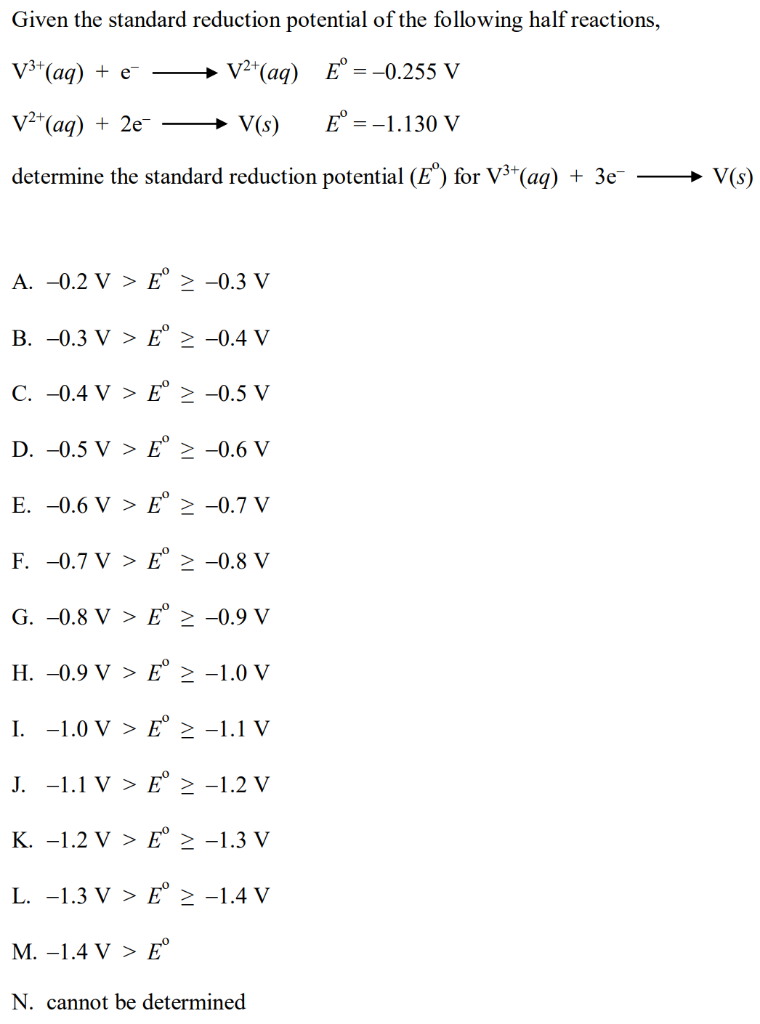 Solved Given The Standard Reduction Potential Of The Foll Chegg Com