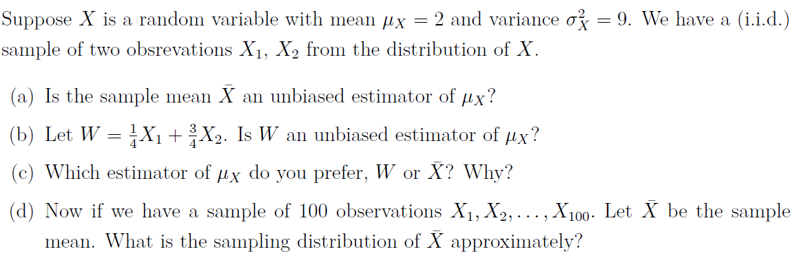 Solved Suppose X is a random variable with mean 4x = 2 and | Chegg.com