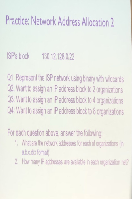 Solved Practice: Network Address Allocation2 SP's block | Chegg.com