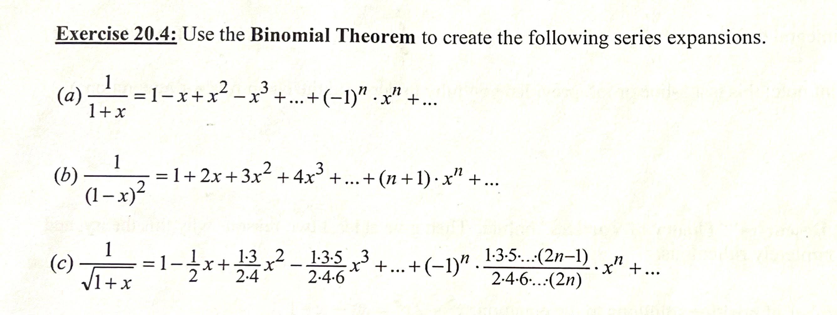Solved Exercise 20.4: Use the Binomial Theorem to create the | Chegg.com