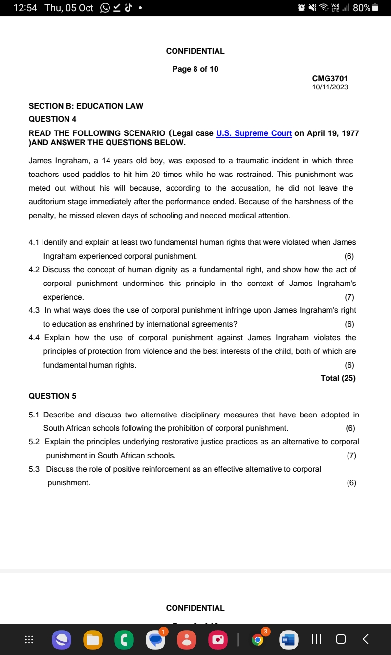 SECTION B: EDUCATION LAW QUESTION 4 READ THE | Chegg.com