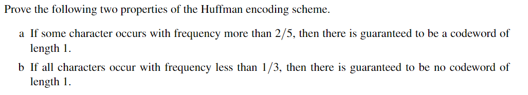 Solved Prove The Following Two Properties Of The Huffman | Chegg.com