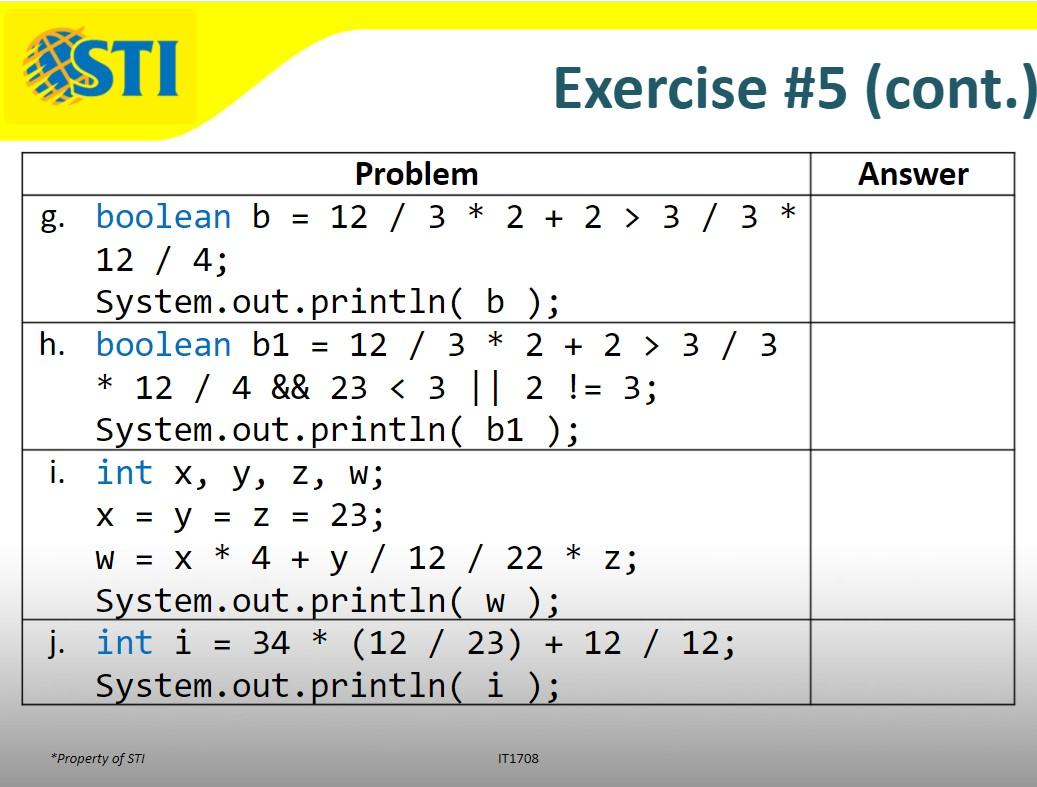 Sti Exercise 5 Cont Answer Problem G Boolean B Chegg Com