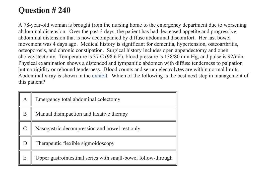 Solved Question # 240 A 78-year-old woman is brought from | Chegg.com