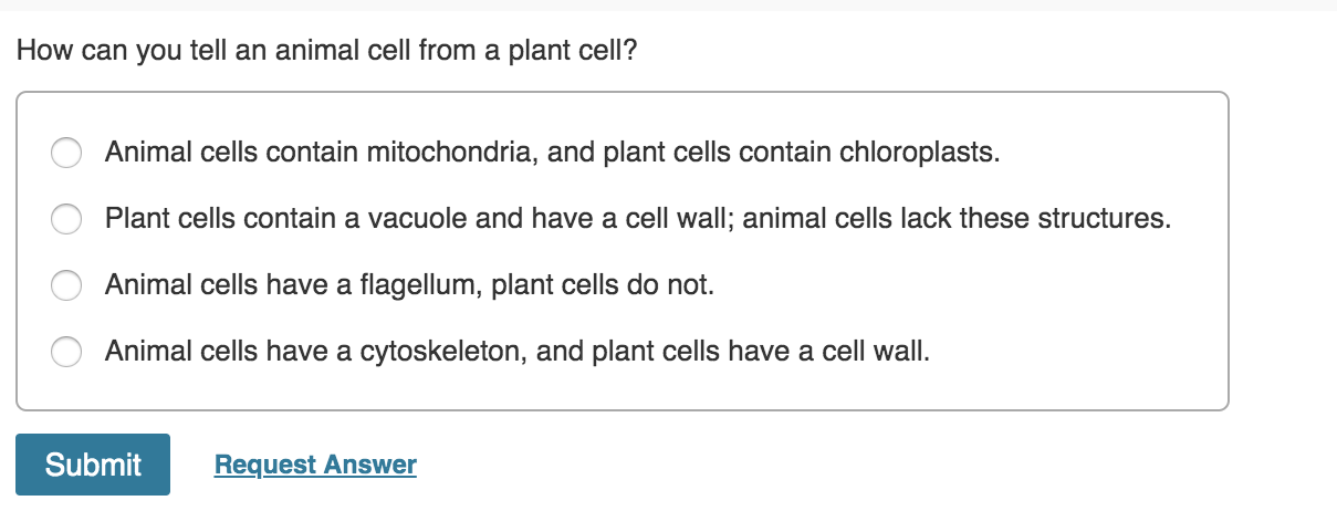 Solved How can you tell an animal cell from a plant cell? O 