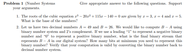 Solved Problem 1 (Number Systems Give Appropriate Answer To | Chegg.com