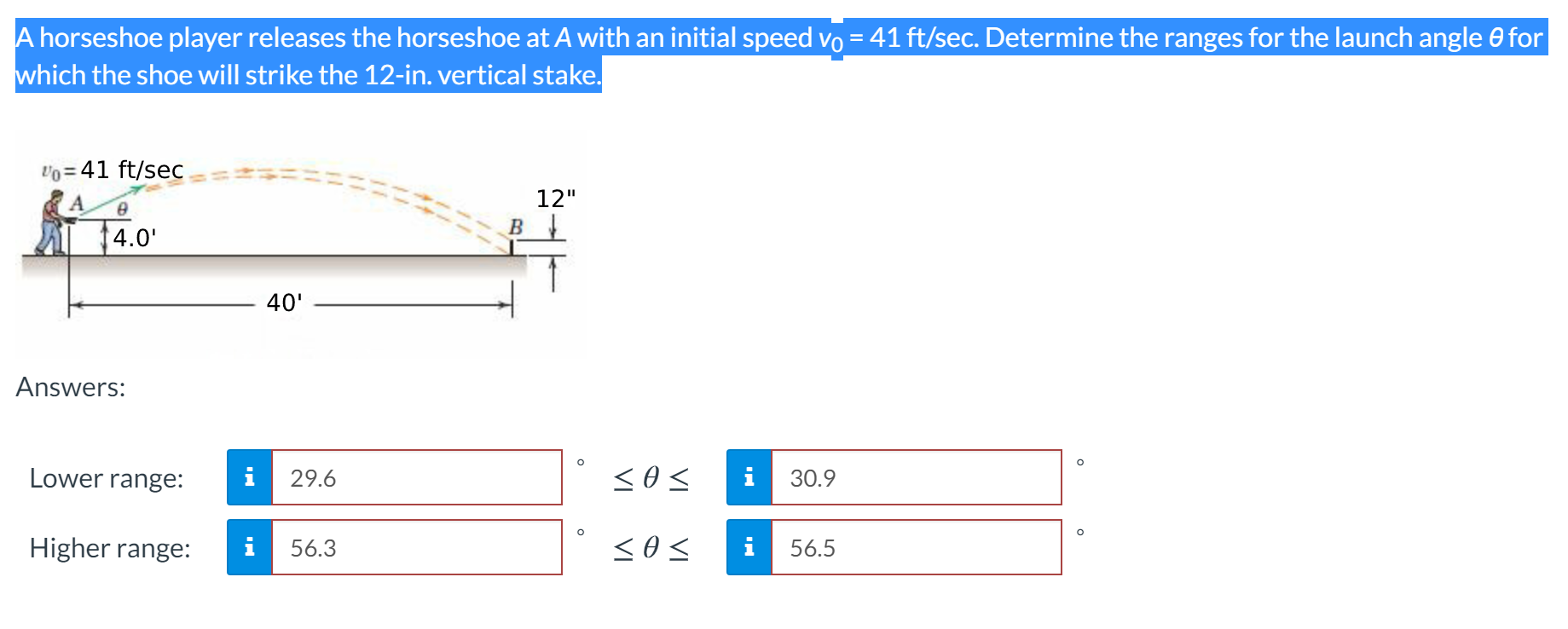Solved A horseshoe player releases the horseshoe at A with | Chegg.com
