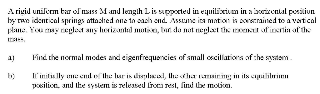 Solved A rigid uniform bar of mass M and length L is | Chegg.com