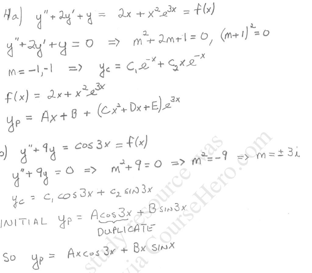 Solved 4 For Each Of The Following Differential Equations Chegg Com