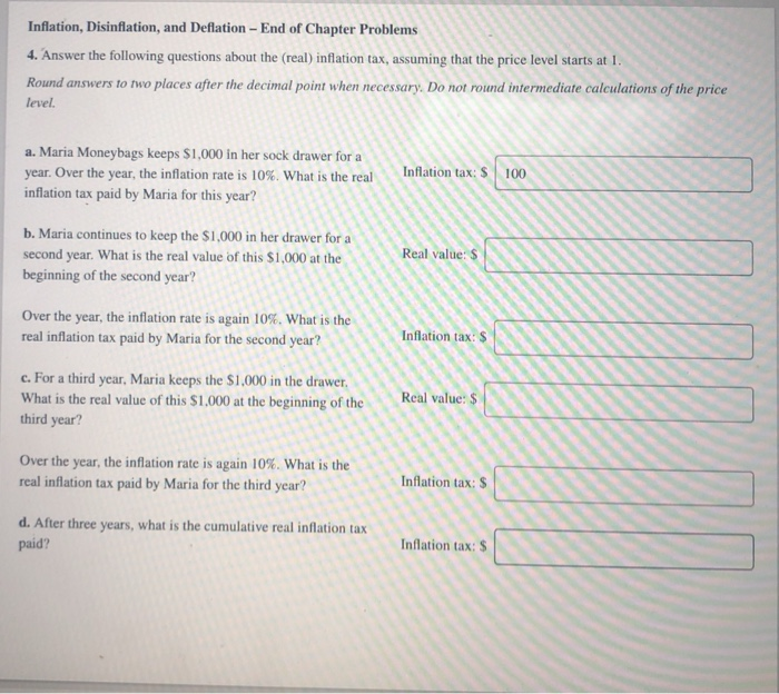 Solved Inflation, Disinflation, and Deflation -End of | Chegg.com