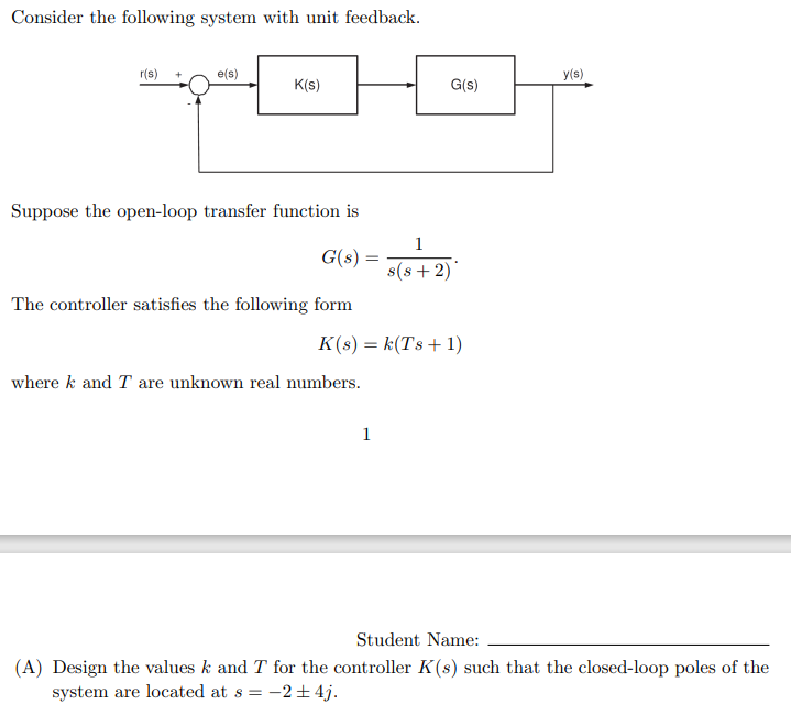 Solved Consider the following system with unit feedback. | Chegg.com
