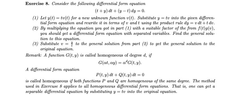 Solved Exercise 8. Consider the following differential form | Chegg.com