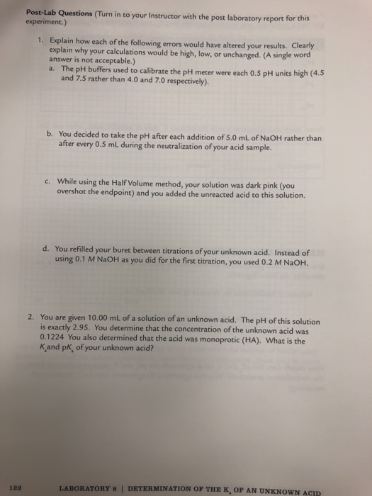 Solved Post-Lab Questions (Turn in to your Instructor with | Chegg.com