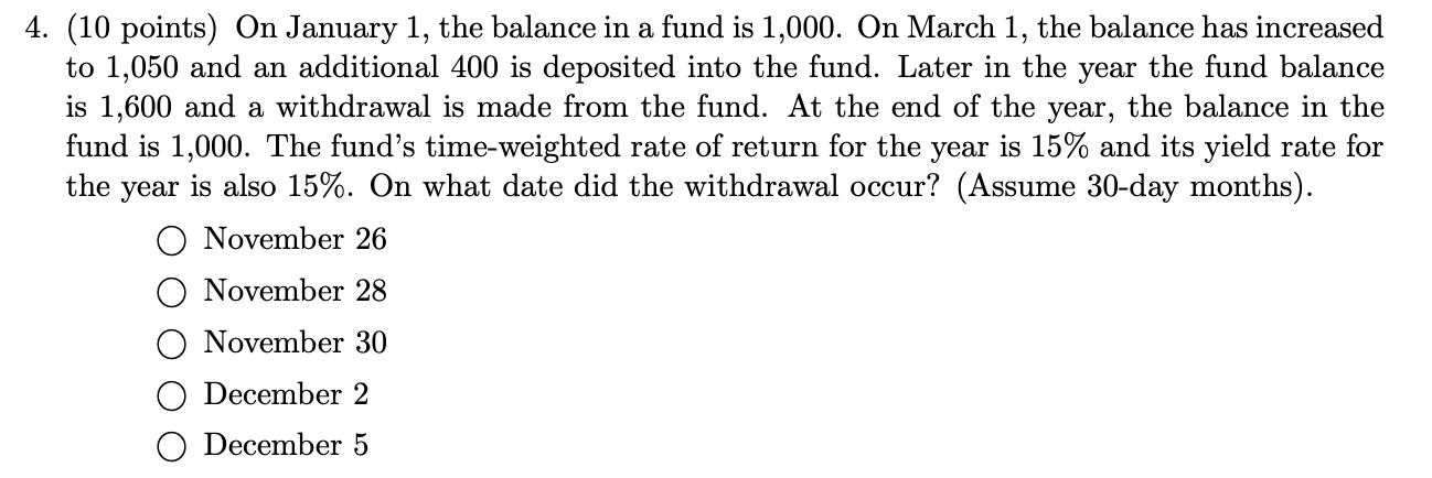 Solved a 4. (10 points) On January 1, the balance in a fund | Chegg.com