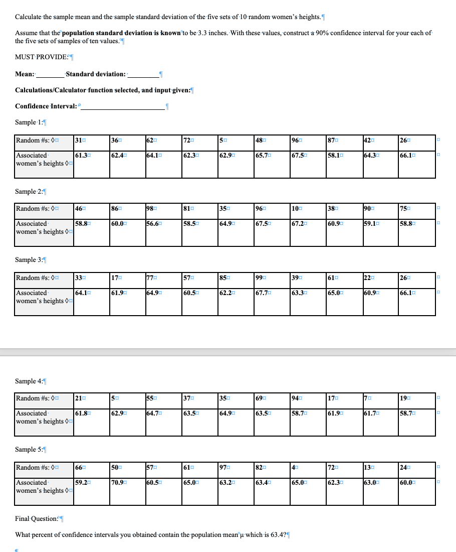 Solved Calculate the sample mean and the sample standard | Chegg.com