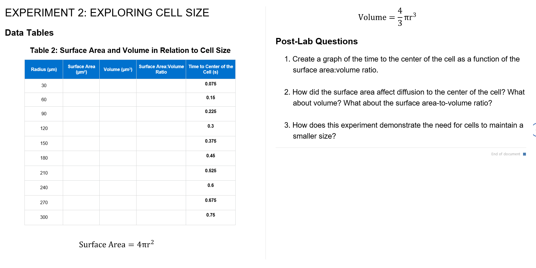 experiment 2 exploring cell size