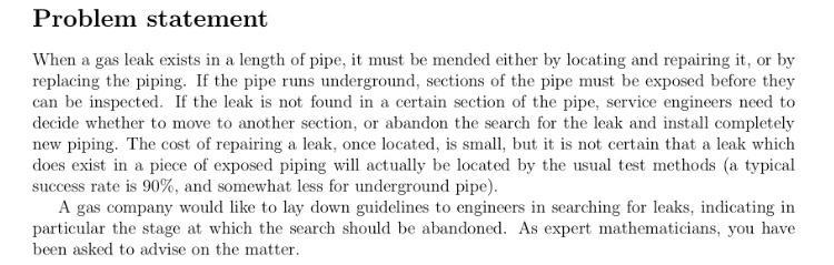 Problem statement When a gas leak exists in a length | Chegg.com