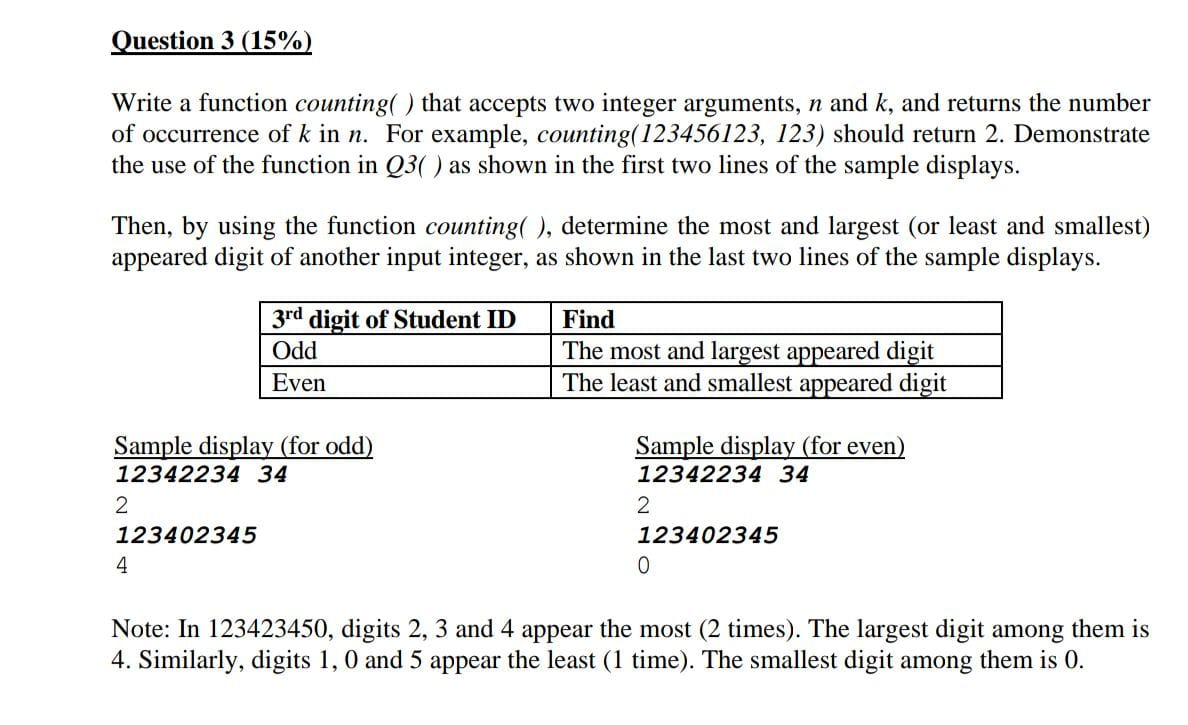 Solved Question 3 (15%) Write a function counting that | Chegg.com