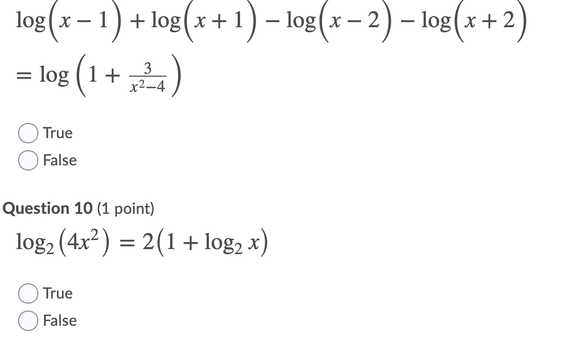 Solved log(x - 1) + log(x+1) - log(x-2) - log(x+2) ( 2a) = = | Chegg.com