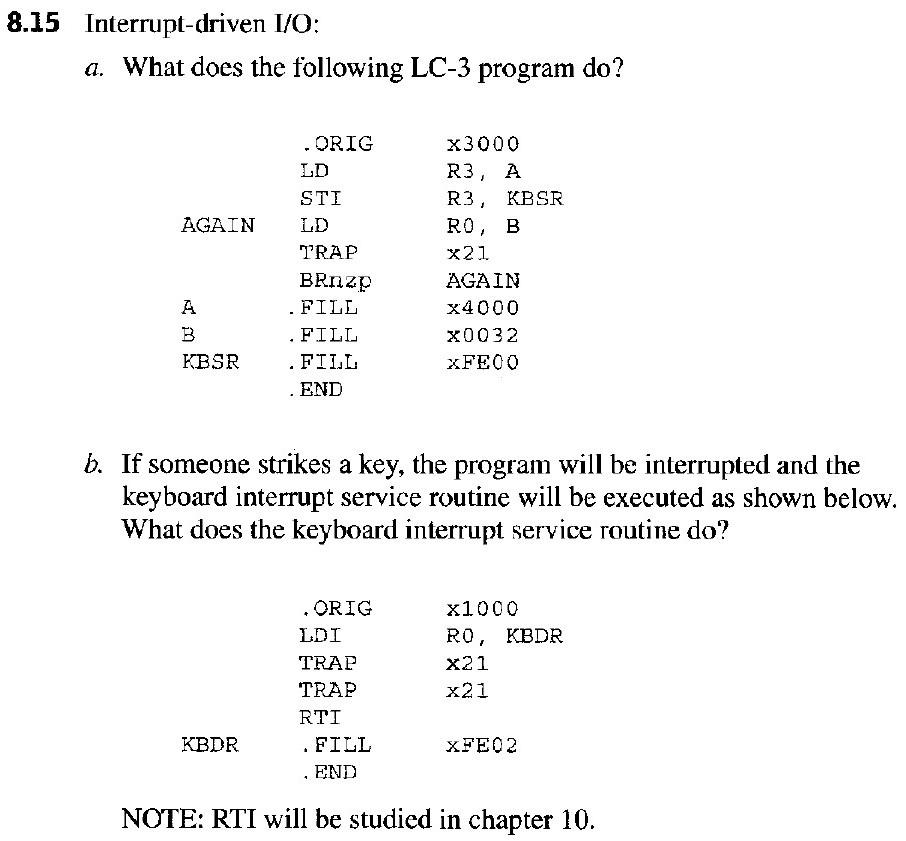 Solved 8 15 Interrupt Driven I O A What Does The Follow Chegg Com