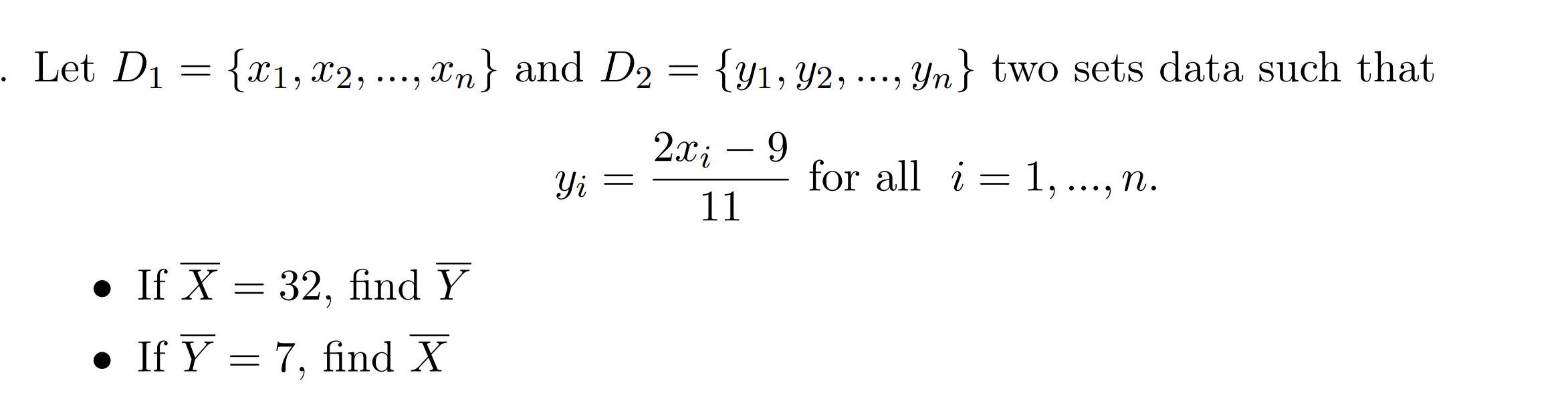 Solved Let D1={x1,x2,…,xn} and D2={y1,y2,…,yn} two sets data | Chegg.com