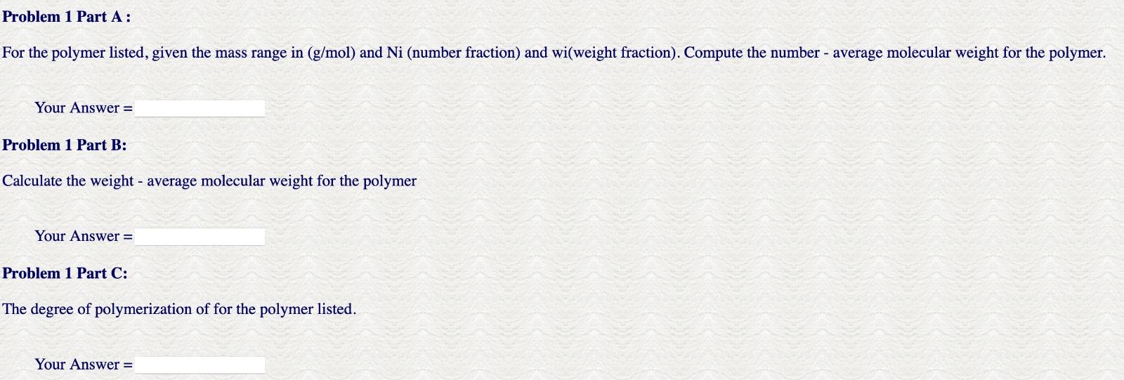 Solved Data For Problem 1 Molecular Weight Data Table Chegg