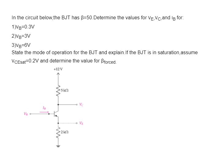 Solved In the circuit below,the BJT has B=50. Determine the | Chegg.com