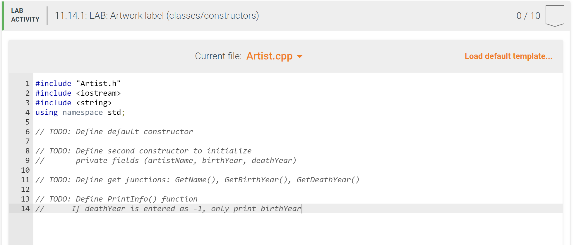 11.14 LAB Artwork label (classes/constructors) Given