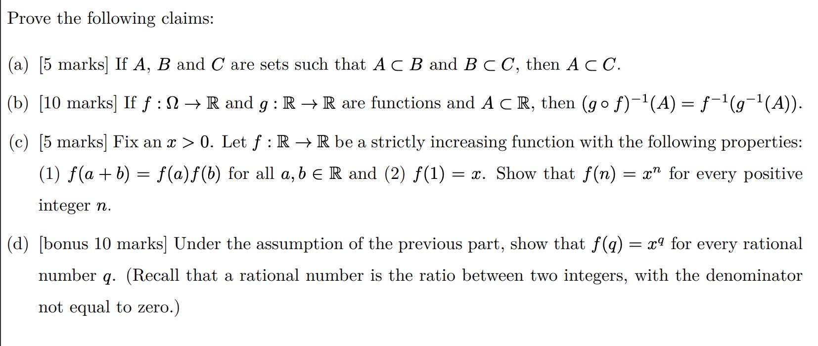 Solved Prove The Following Claims: (a) [5 Marks] If A,B And | Chegg.com