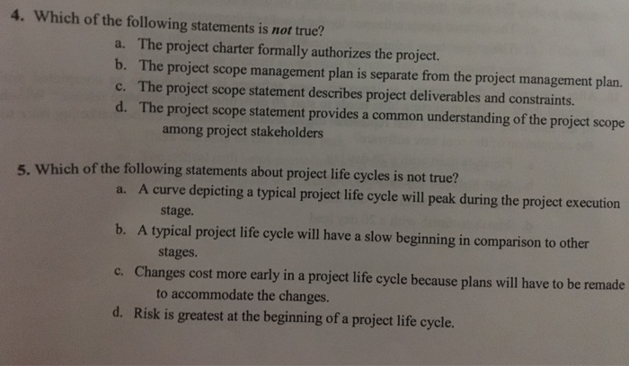 Solved 4. Which of the following statements is not true? a. | Chegg.com