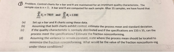 Solved Q Problem. Control charts for x-bar and R are | Chegg.com