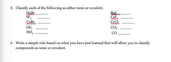 Solved Bas 5. Classify each of the following as either ionic | Chegg.com