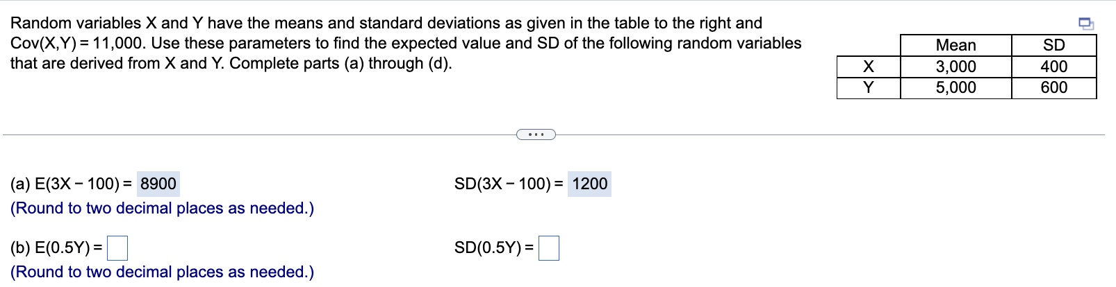 Solved Random variables X and Y have the means and standard | Chegg.com